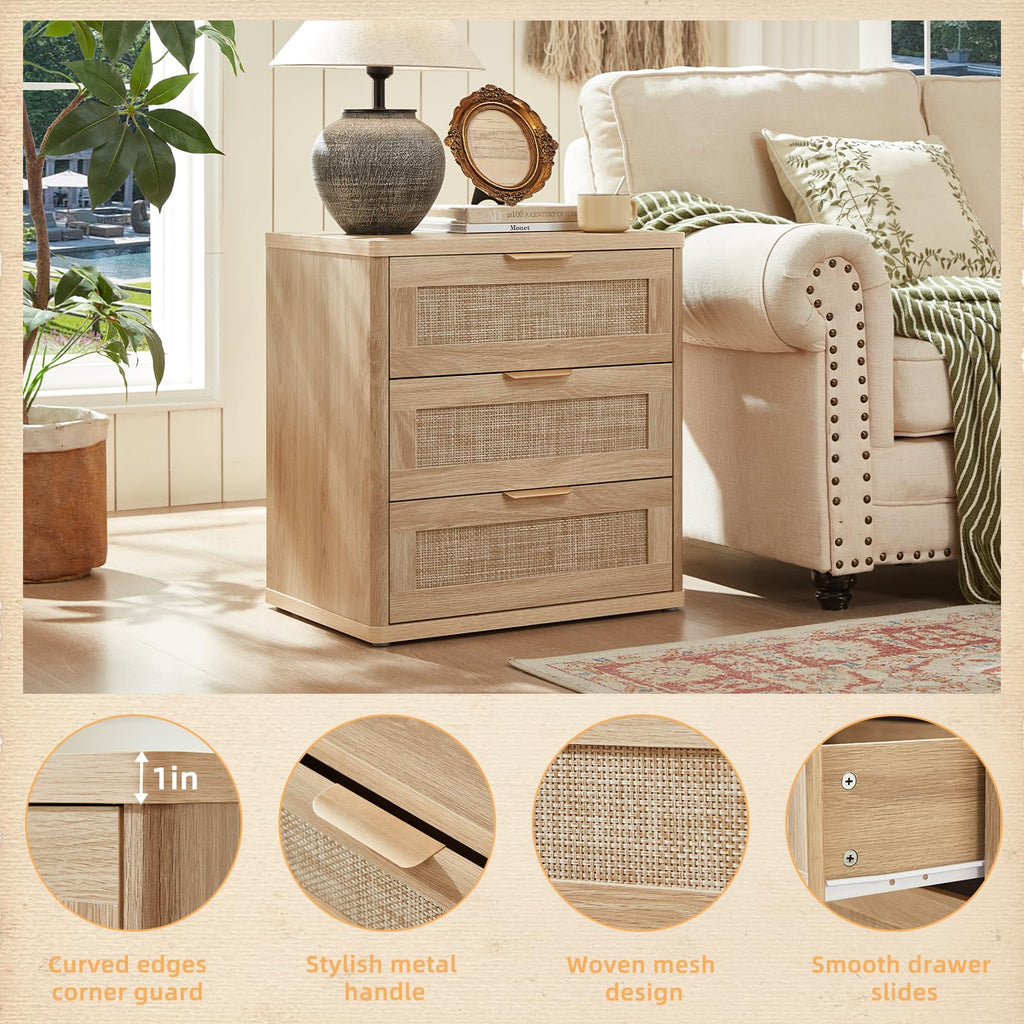Rattan 23" Nightstands Set of 2 with Drawers N3612