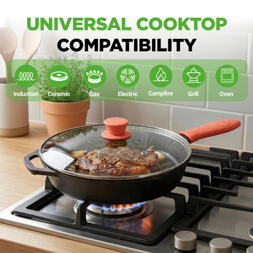 10 Inch Pre-Seasoned Cast Iron Skillet with Lid P36587