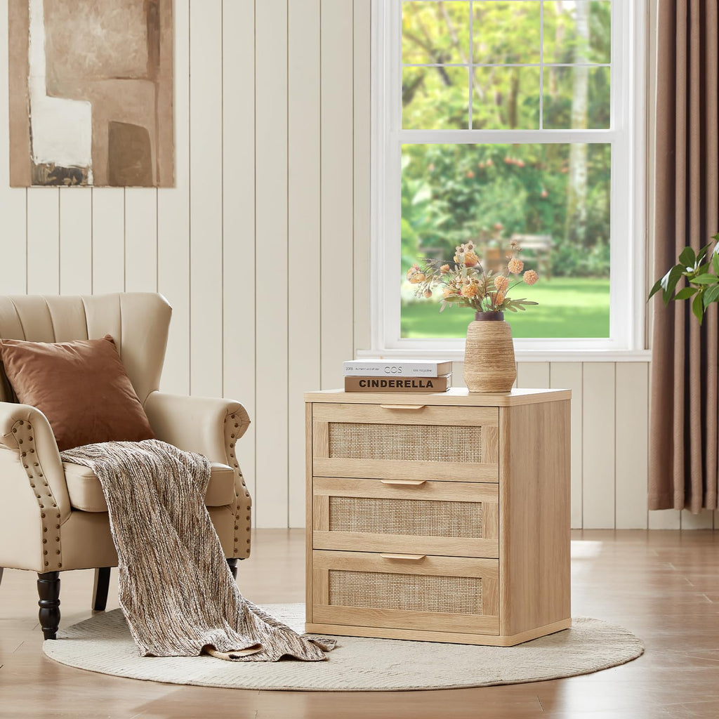 Rattan 23" Nightstands Set of 2 with Drawers N3612