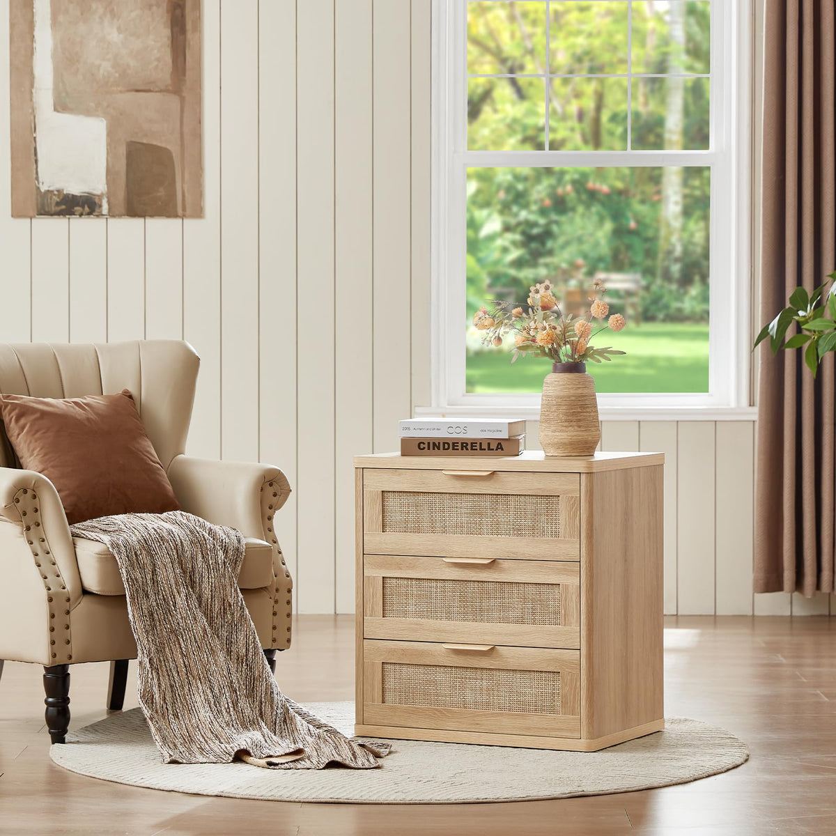 Rattan 23" Nightstands Set of 2 with Drawers N3612