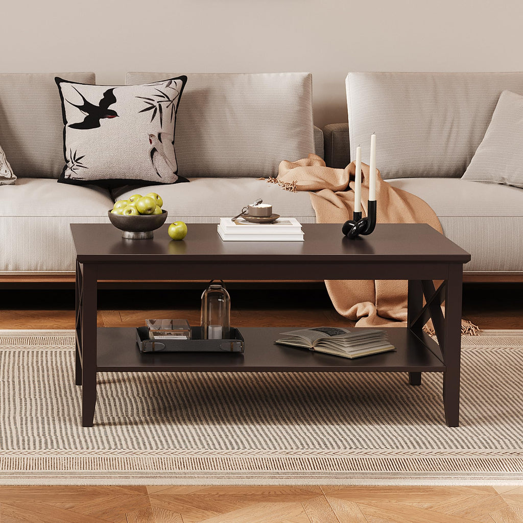 Espresso Wood Coffee Table with Storage 40 inches C85161