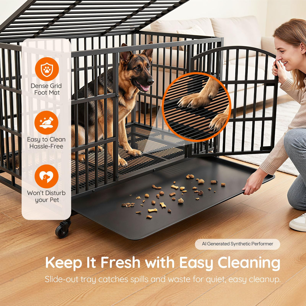48-Inch Heavy Duty Dog Crate with 2 Doors, Lockable Wheels & Removable Tray, Black S7257