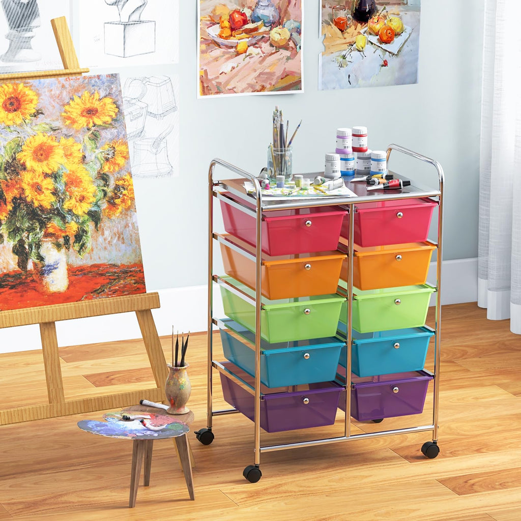 10 Drawer Rolling Storage Cart with Metal Frame E175