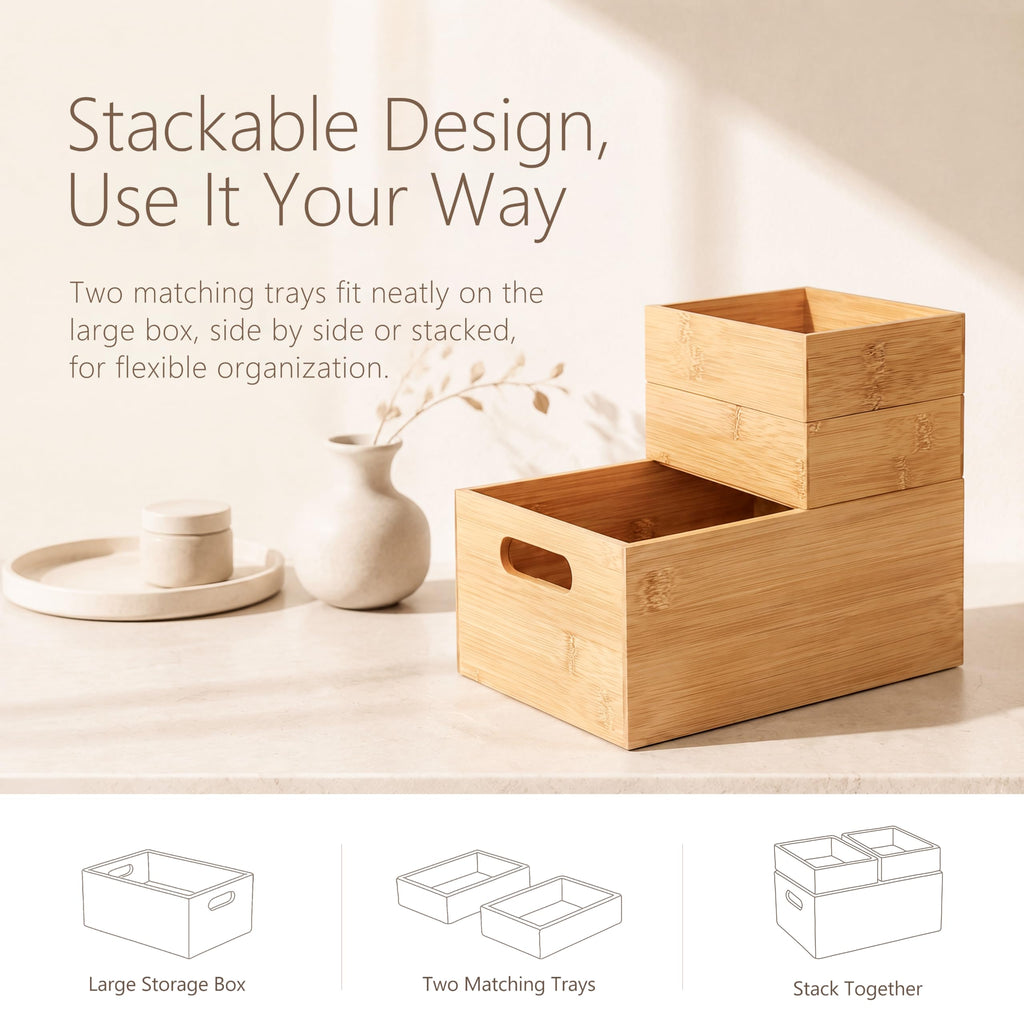 3 Pack Bamboo Storage Box with Handle C352398