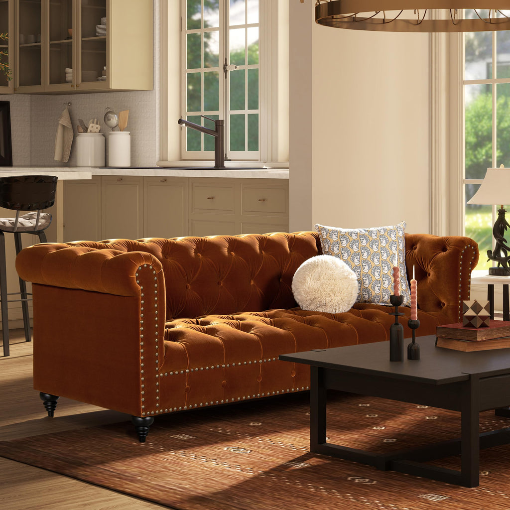 Burnt Orange Performance Velvet Sofa Q1621