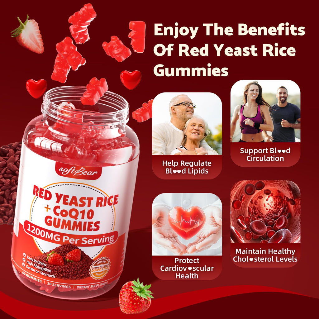 Sugar Free Red Yeast Rice with CoQ10 1200mg Strawberry Flavor 120 Count J12289