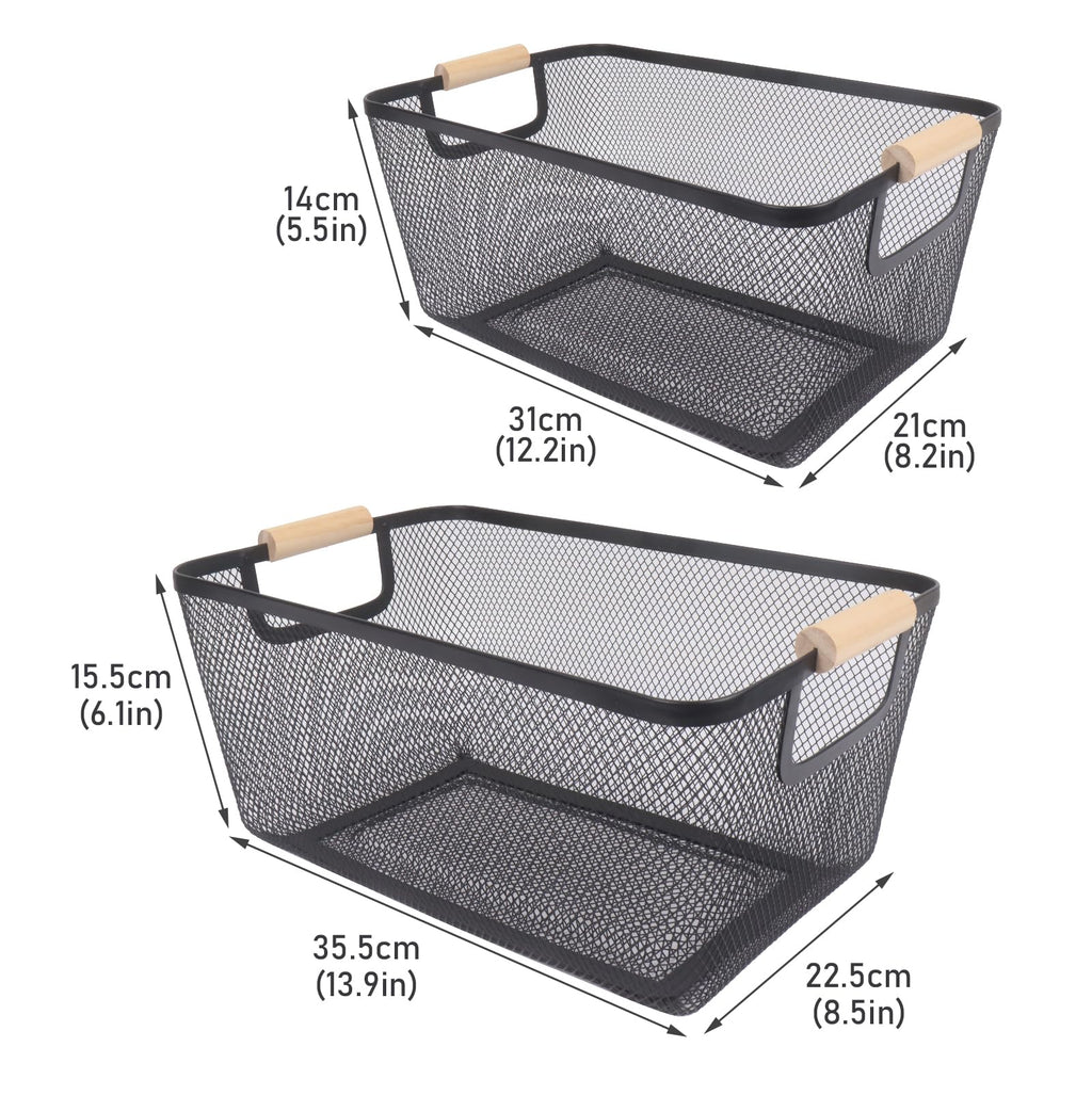 Potato and Onion Storage Bin, 2 Set Metal Mesh Baskets with Wooden Handle R4547