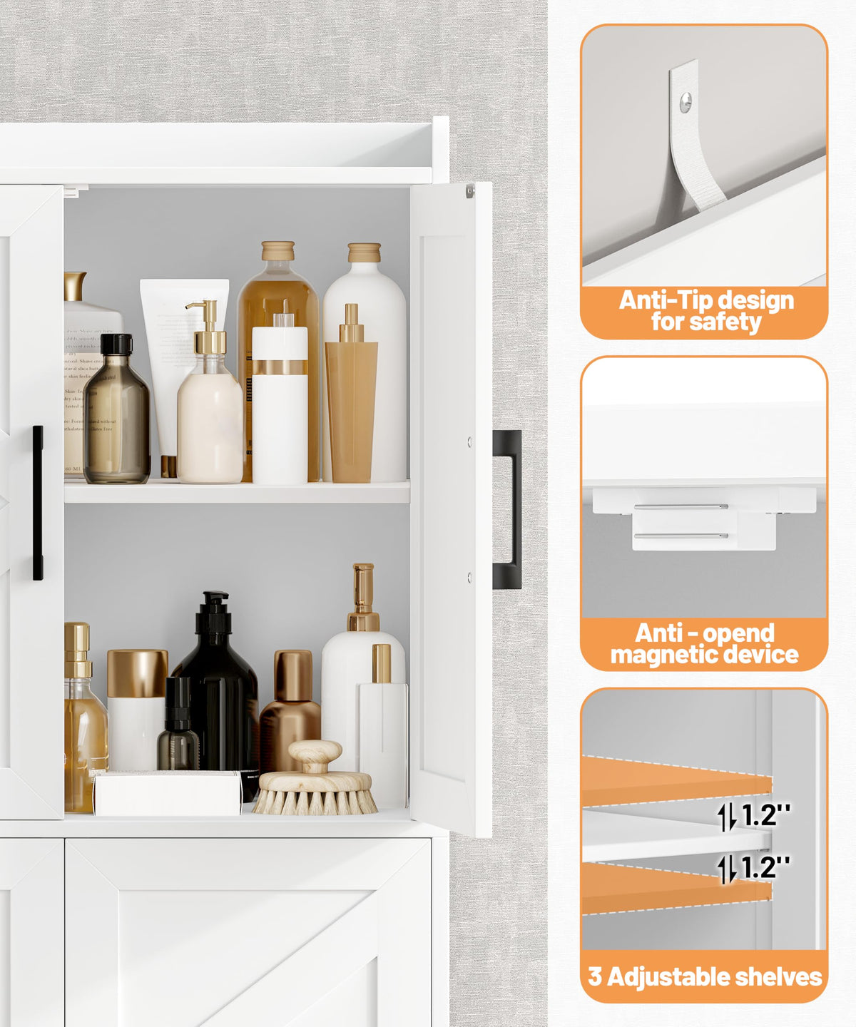 60.2''H Tall Bathroom Storage Cabinet with 6 Door B165