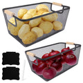 Potato and Onion Storage Bin, 2 Set Metal Mesh Baskets with Wooden Handle R4547