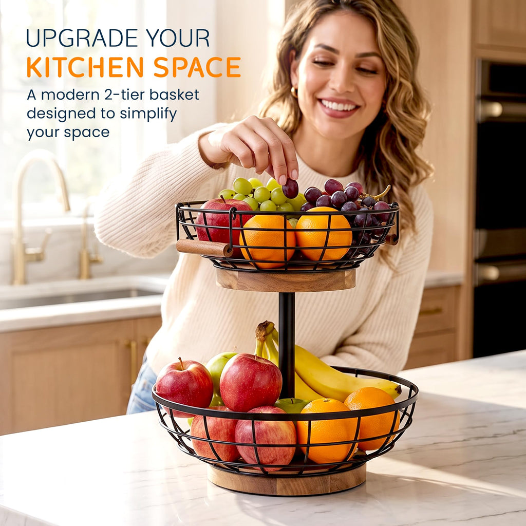 2 Tier Metal Fruit Basket with Banana Hanger I7448