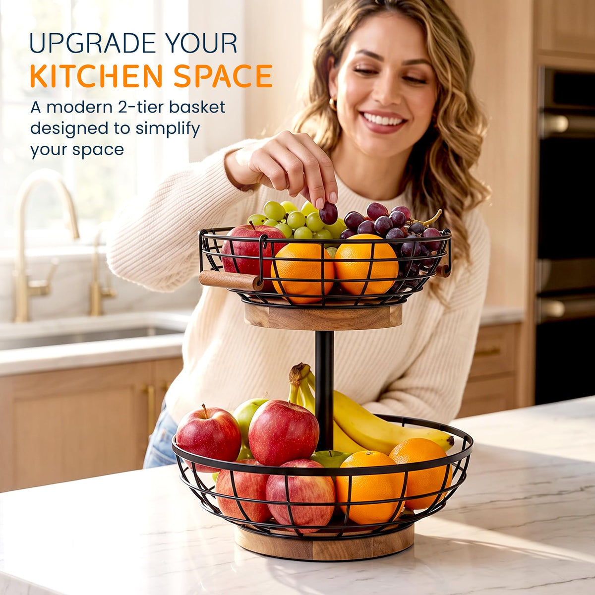 2 Tier Metal Fruit Basket with Banana Hanger I7448