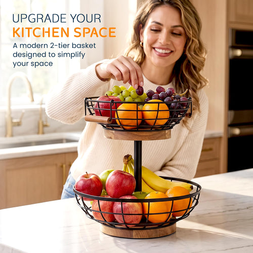 2 Tier Metal Fruit Basket with Banana Hanger I7448