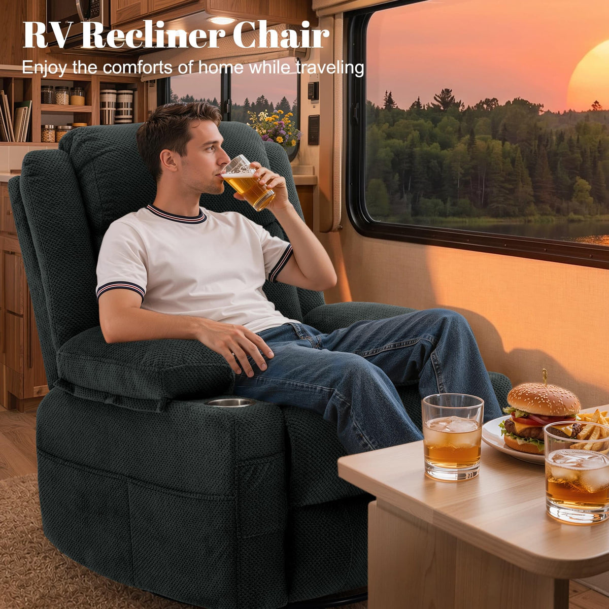 Gray Swivel Rocker Recliner with Massage & Heat M763