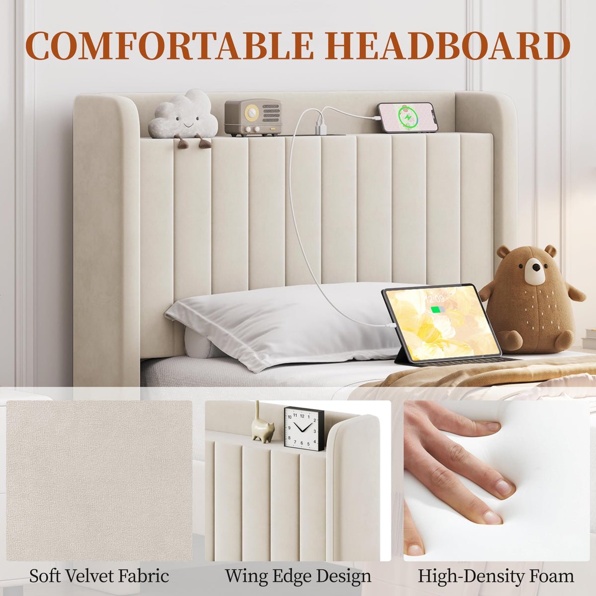 Twin Bed Frame with Storage Headboard V9826