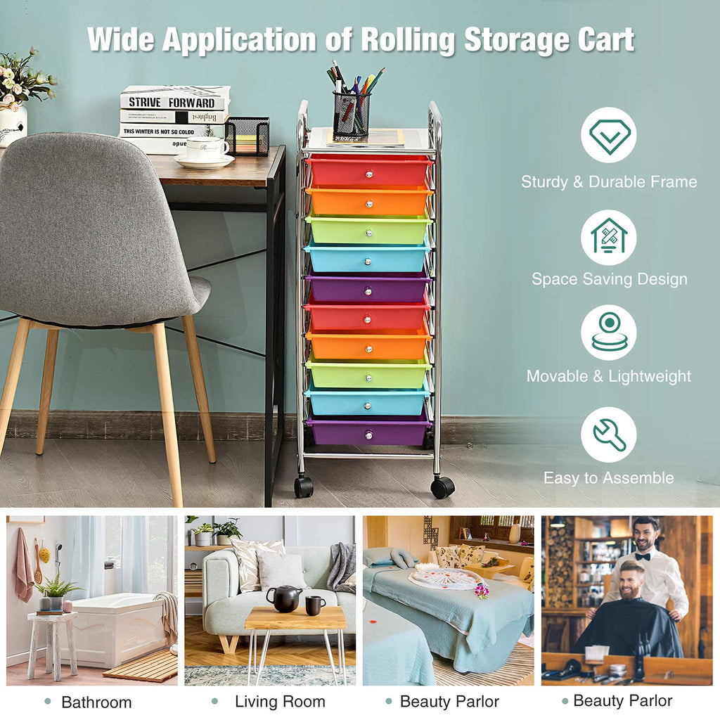 10 Drawer Rolling Cart with Lockable Wheels X48328
