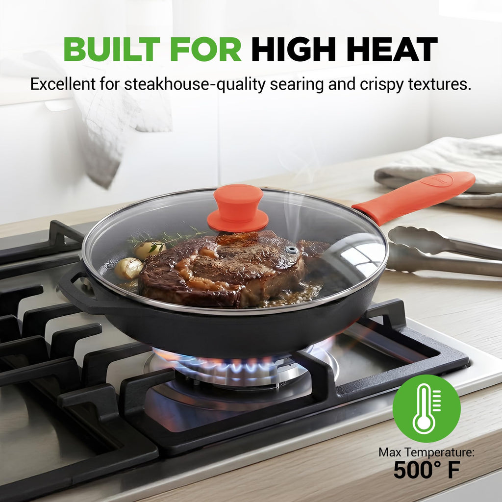 10 Inch Pre-Seasoned Cast Iron Skillet with Lid P36587