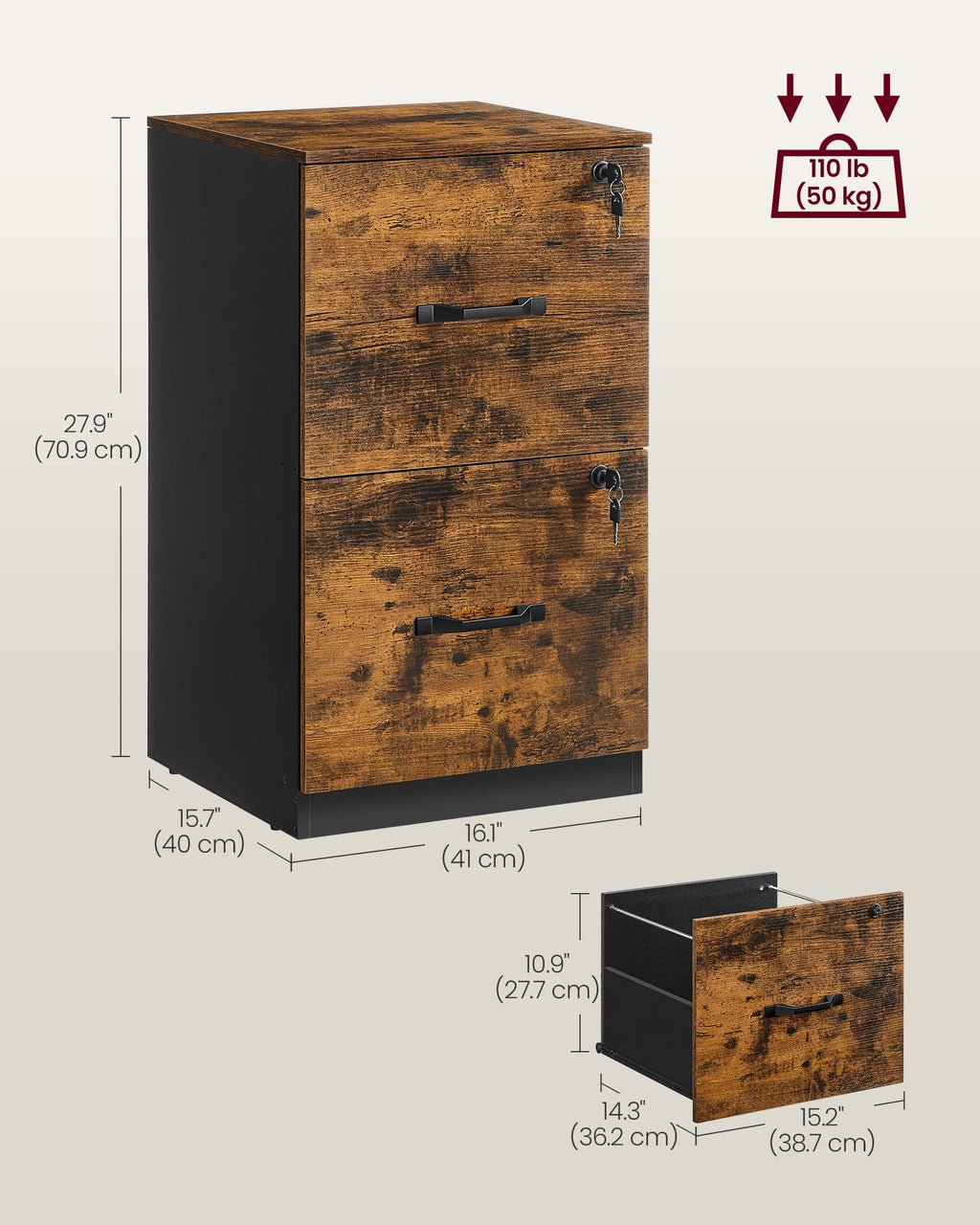 2 Drawer File Cabinet with Locks W1753