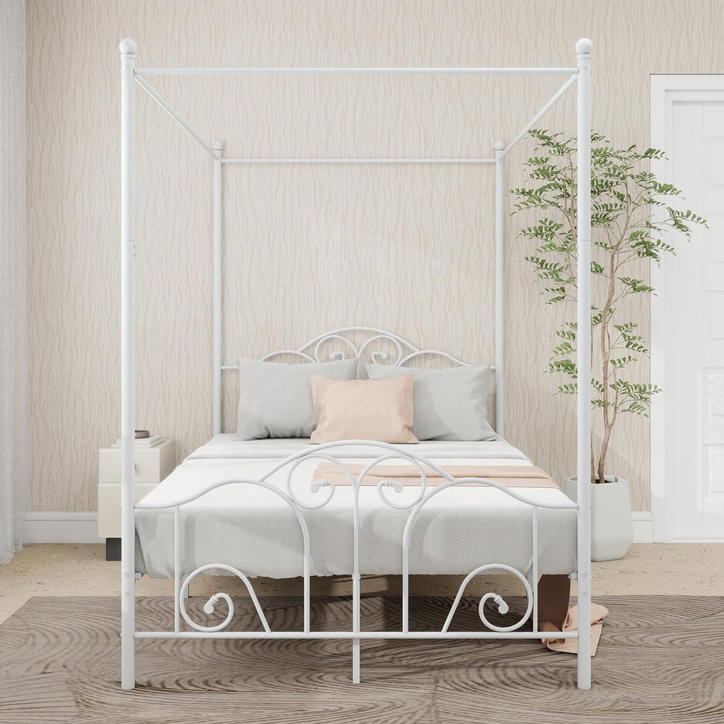 Metal Canopy Bed Frame Full Size with Headboard & Footboard U44247