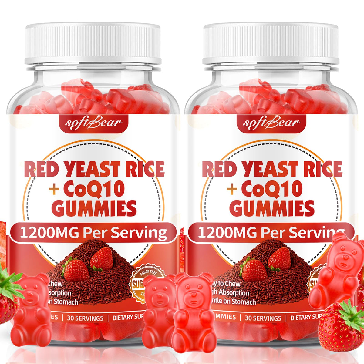 Sugar Free Red Yeast Rice with CoQ10 1200mg Strawberry Flavor 120 Count J12289
