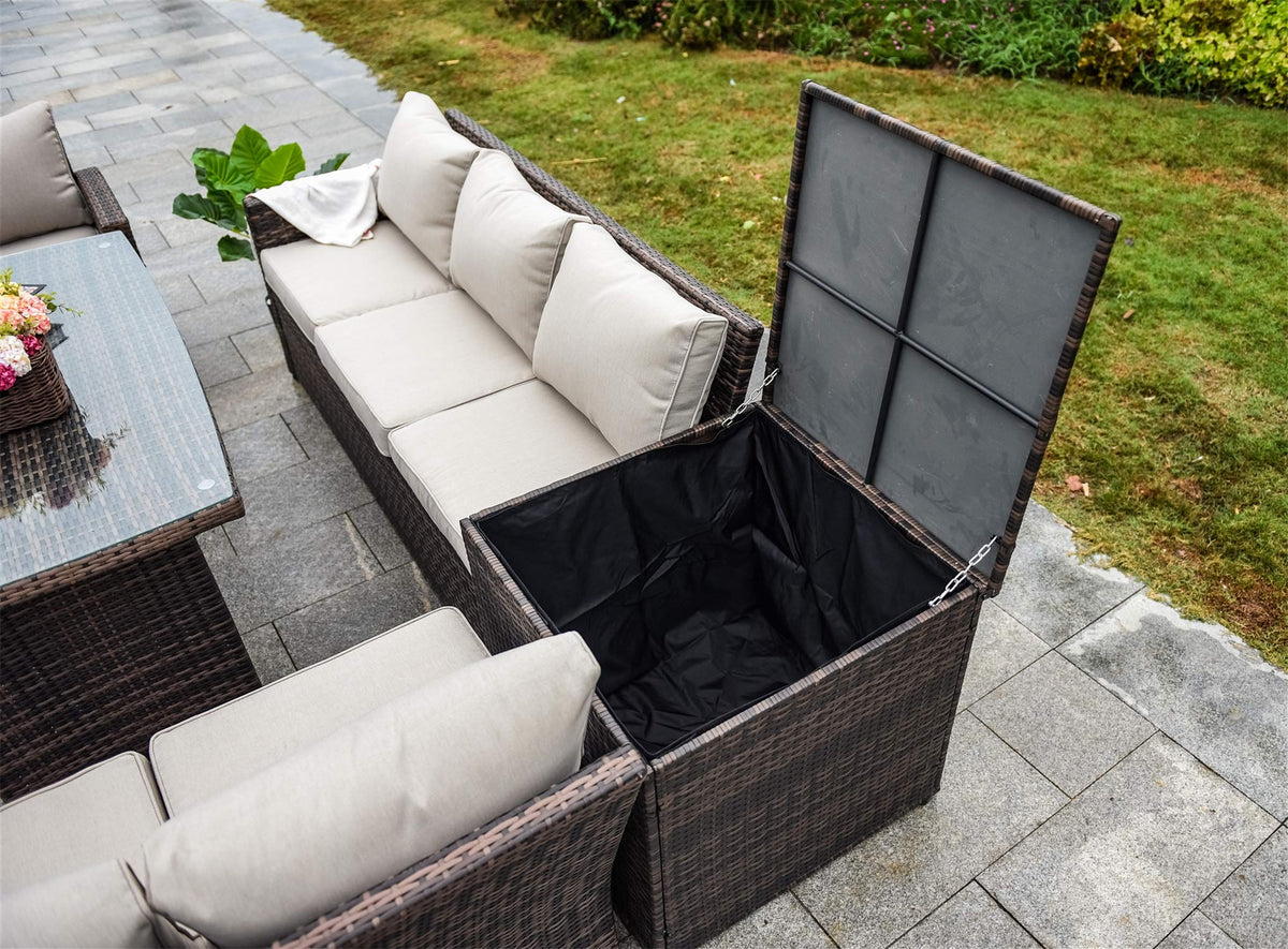 7 Pcs Rattan Wicker Sofa Set with Storage Box and Cushions W71939