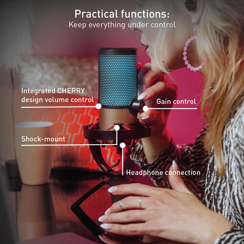 USB Microphone with RGB Lighting, 4 Polar Patterns, Black/Copper G627