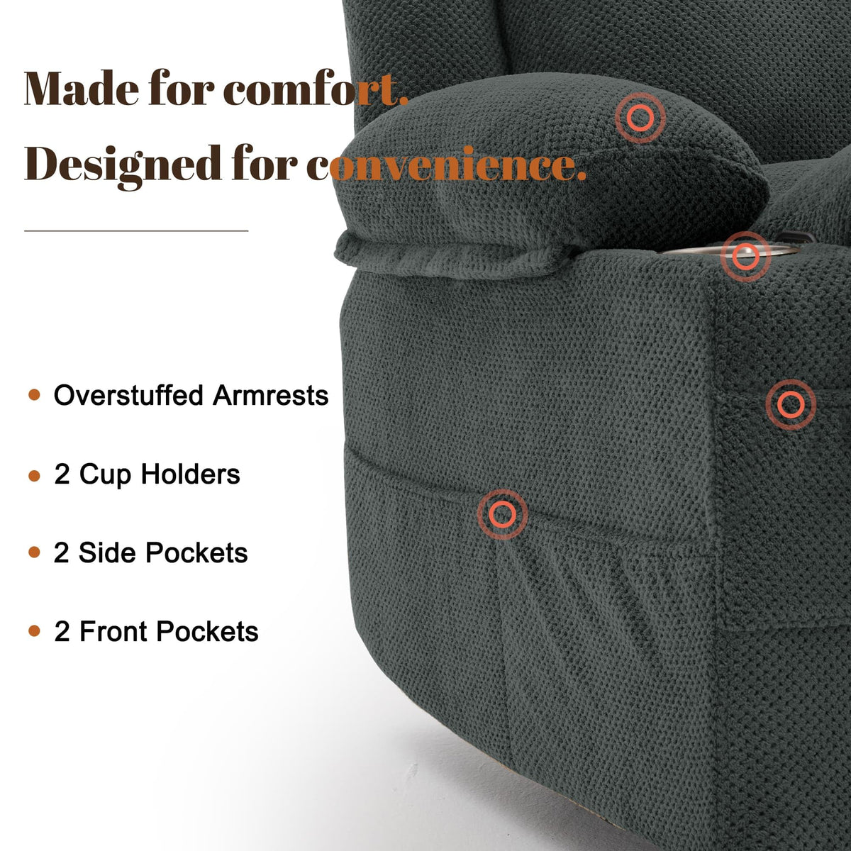 Gray Swivel Rocker Recliner with Massage & Heat M763