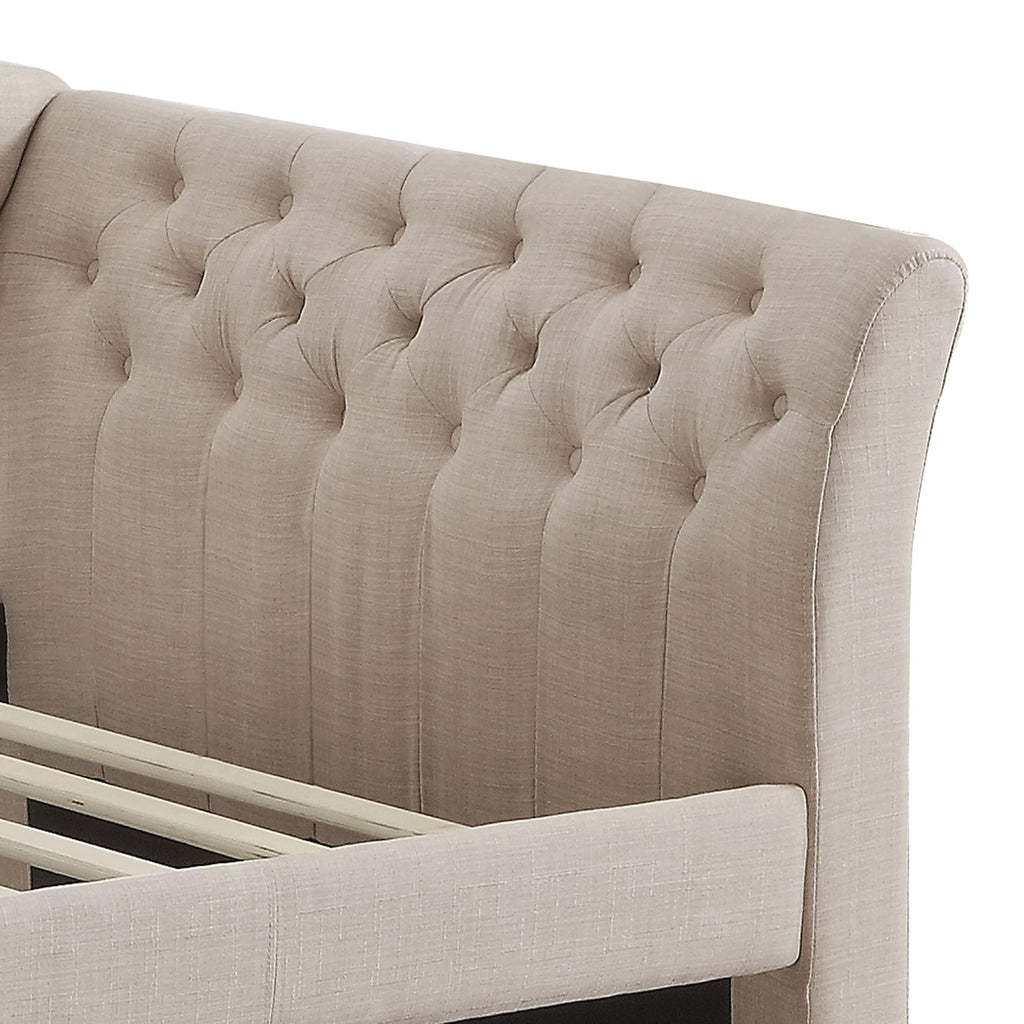 Beige Velvet Tufted Upholstered Twin Daybed with Trundle Y24543