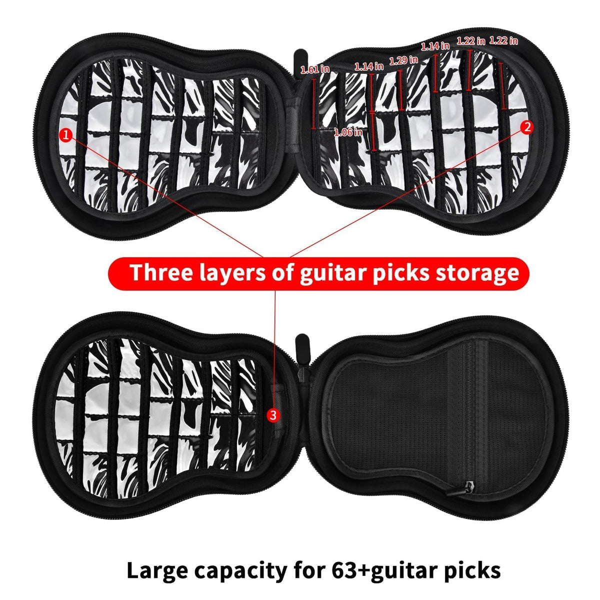 Guitar Pick Holder Case 63+ All Size Plectrums Storage Pouch J4008