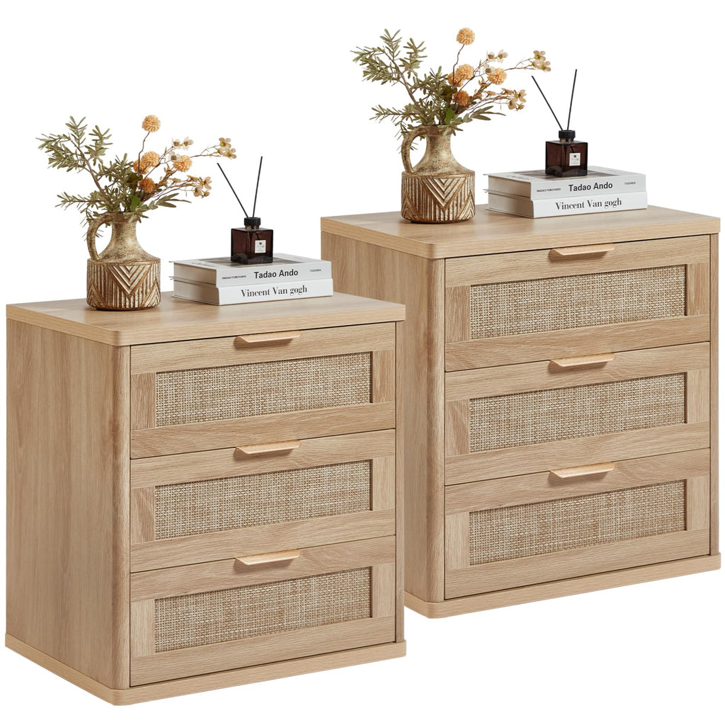 Rattan 23" Nightstands Set of 2 with Drawers N3612
