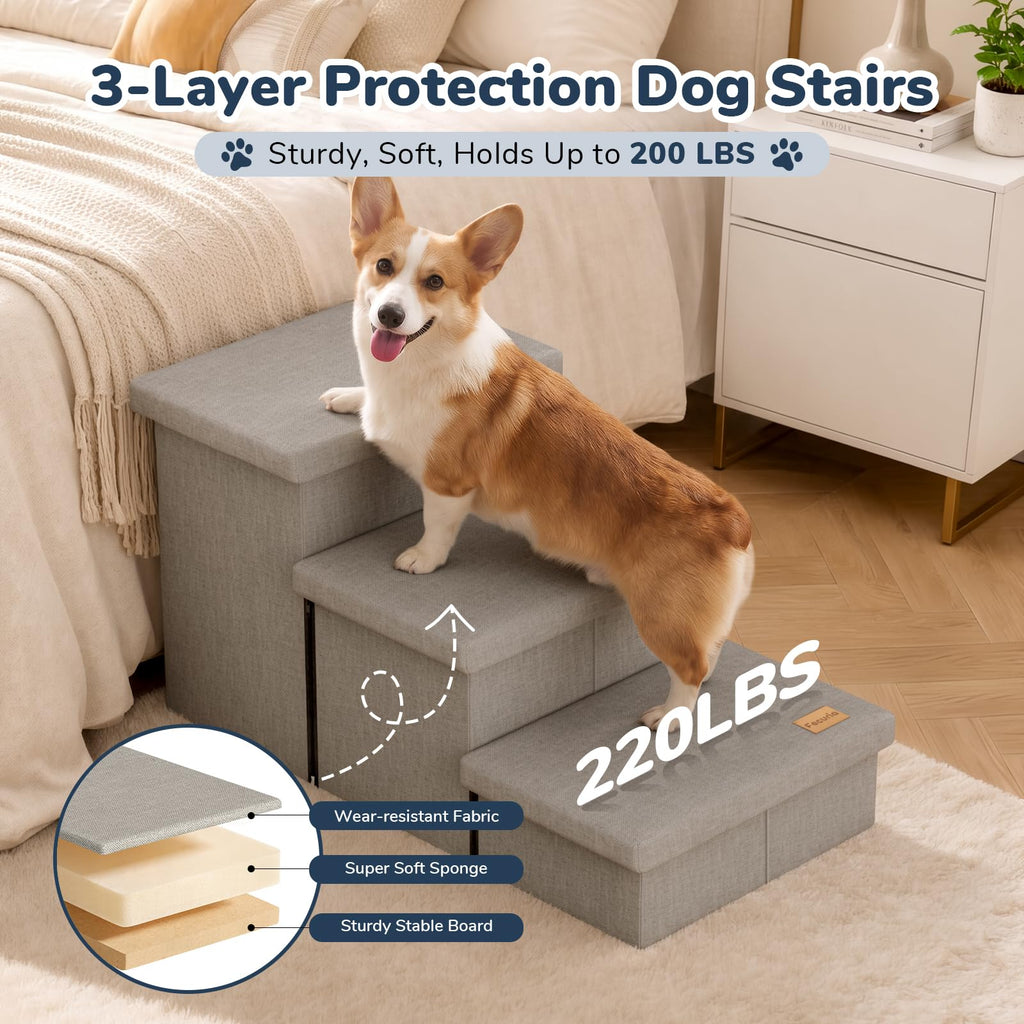 Light Grey Dog Stairs with Storage W224653