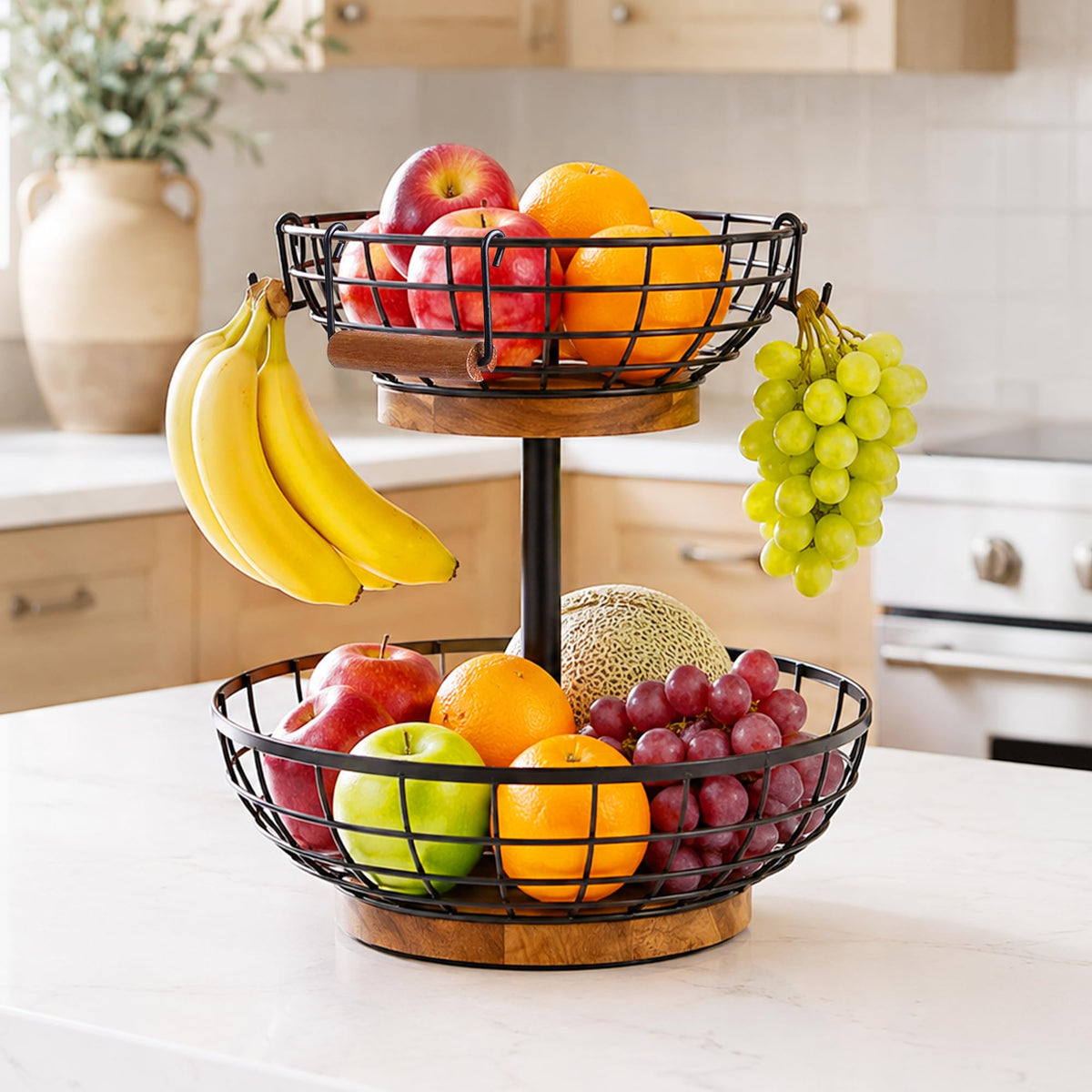2 Tier Metal Fruit Basket with Banana Hanger I7448