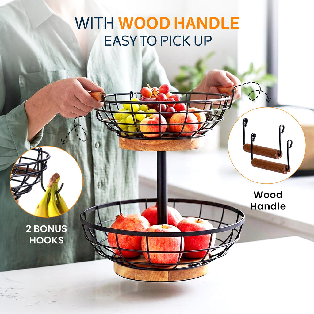 2 Tier Metal Fruit Basket with Banana Hanger I7448