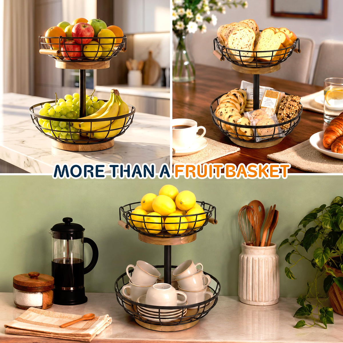 2 Tier Metal Fruit Basket with Banana Hanger I7448