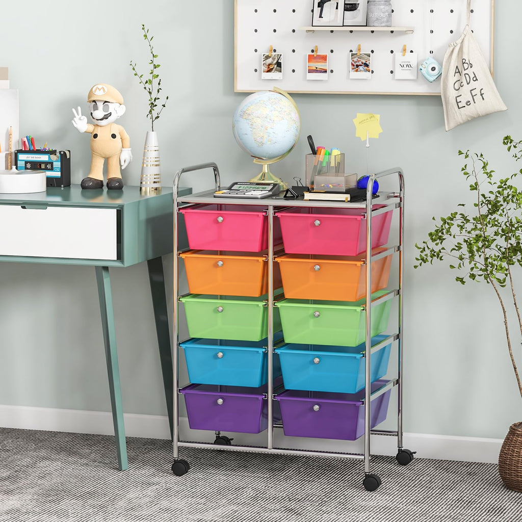 10 Drawer Rolling Storage Cart with Metal Frame E175