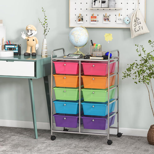 10 Drawer Rolling Storage Cart with Metal Frame E175