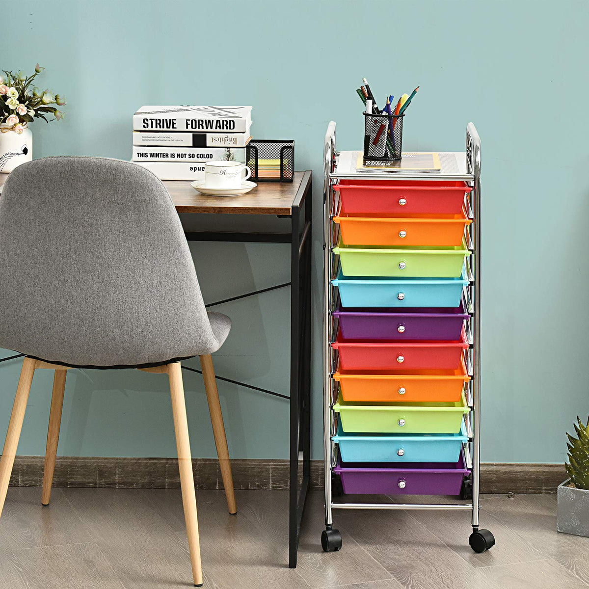 10 Drawer Rolling Cart with Lockable Wheels X48328