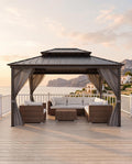 Hardtop Gazebo 12x16 ft with Double Metal Roof, Net, and Curtain H786626