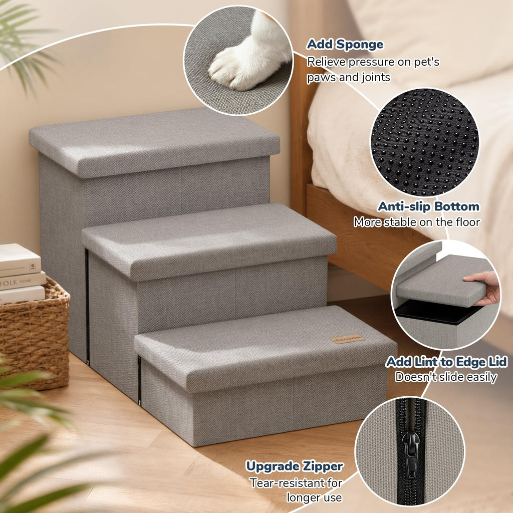 Light Grey Dog Stairs with Storage W224653