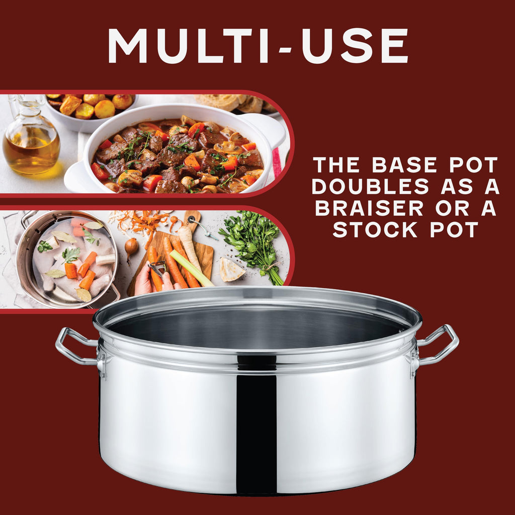 Extra Large Stainless Steel Stock Pot Steamer and Braiser Combo 40 QT K815