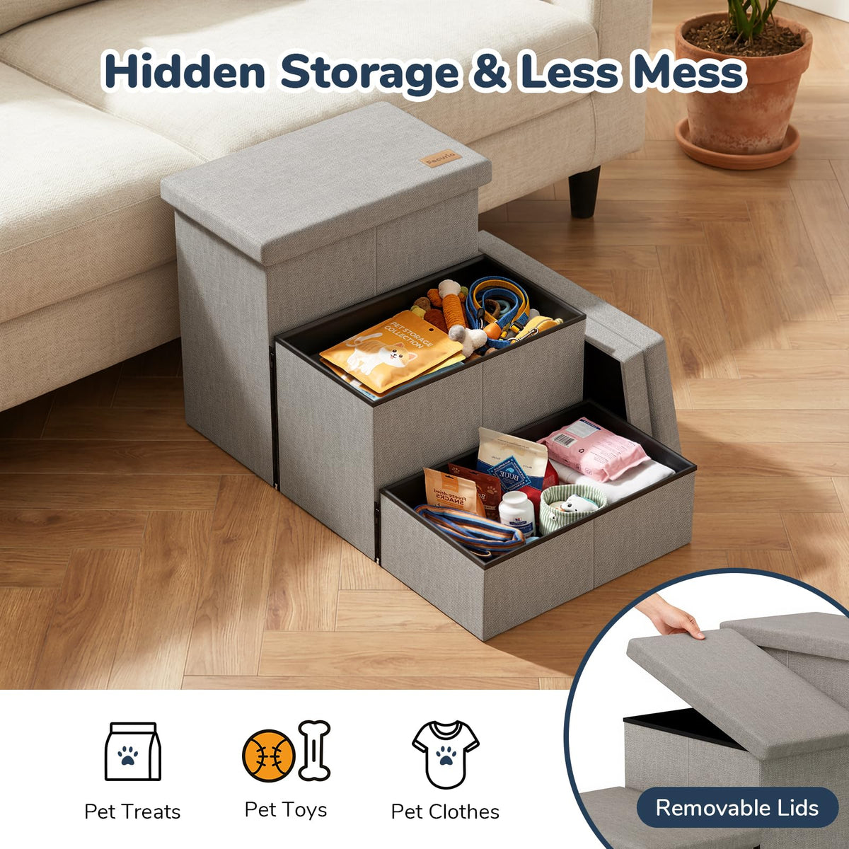 Light Grey Dog Stairs with Storage W224653