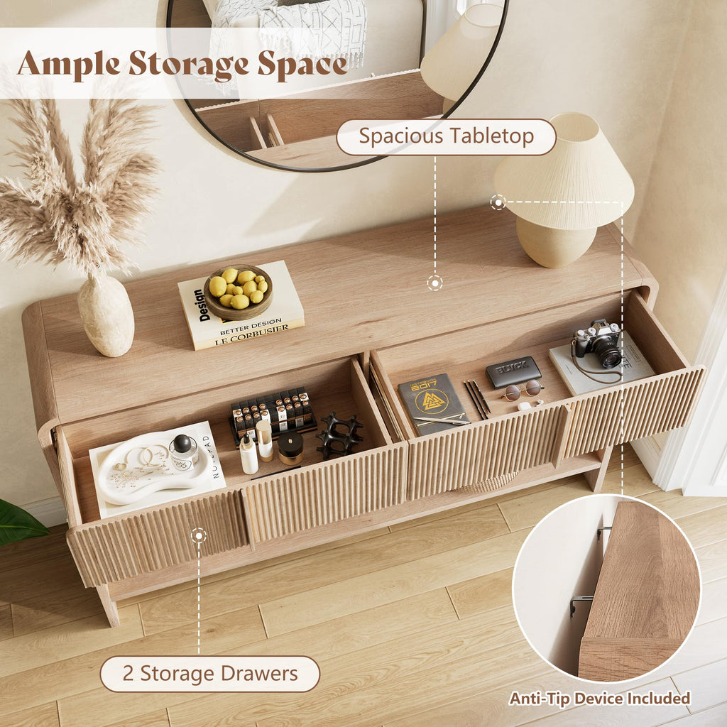 45" Fluted Console Table with 2 Drawers and Open Shelf T417696
