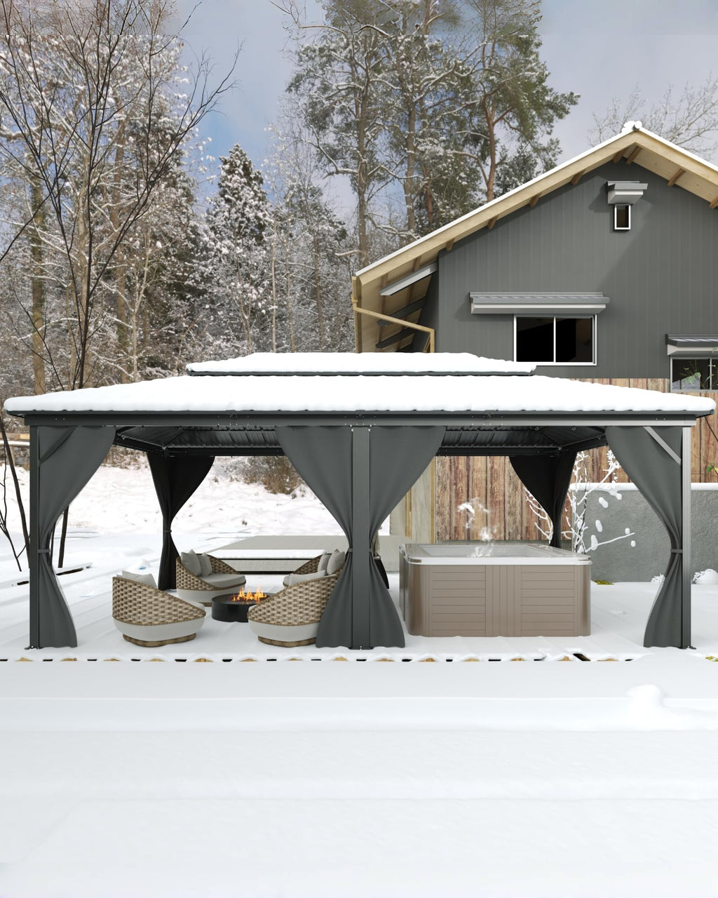 Hardtop Gazebo 12x16 ft with Double Metal Roof, Net, and Curtain H786626