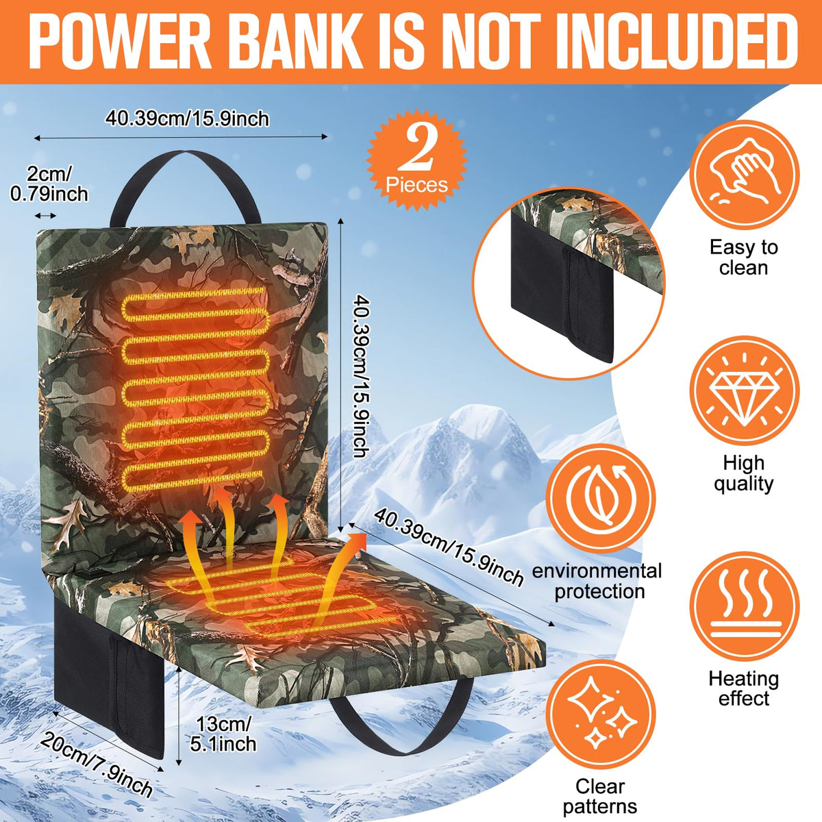 Heated Hunting Seat Cushion with Back Support, Wood Camo, 2 Pcs R768