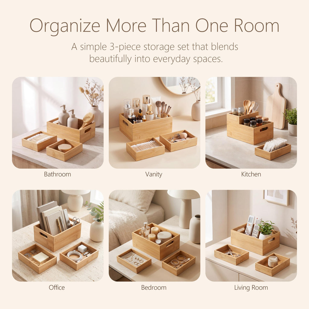 3 Pack Bamboo Storage Box with Handle C352398