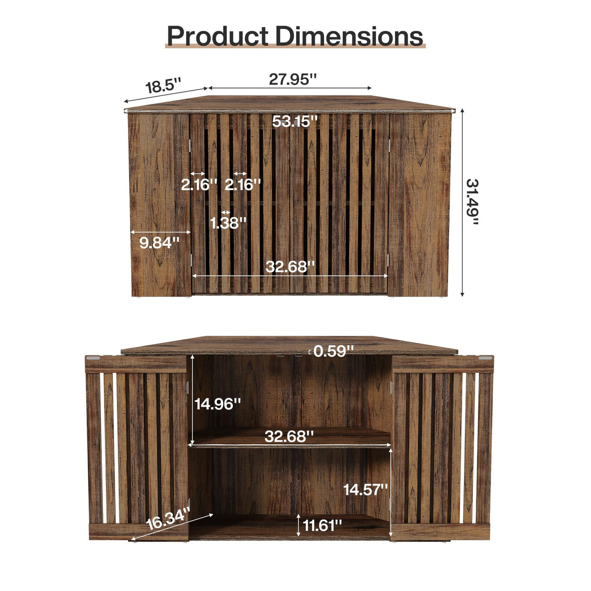 53" Farmhouse Corner TV Stand with Storage U36199