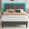 Dark Grey Velvet Upholstered Queen Bed Frame with Headboard I4361