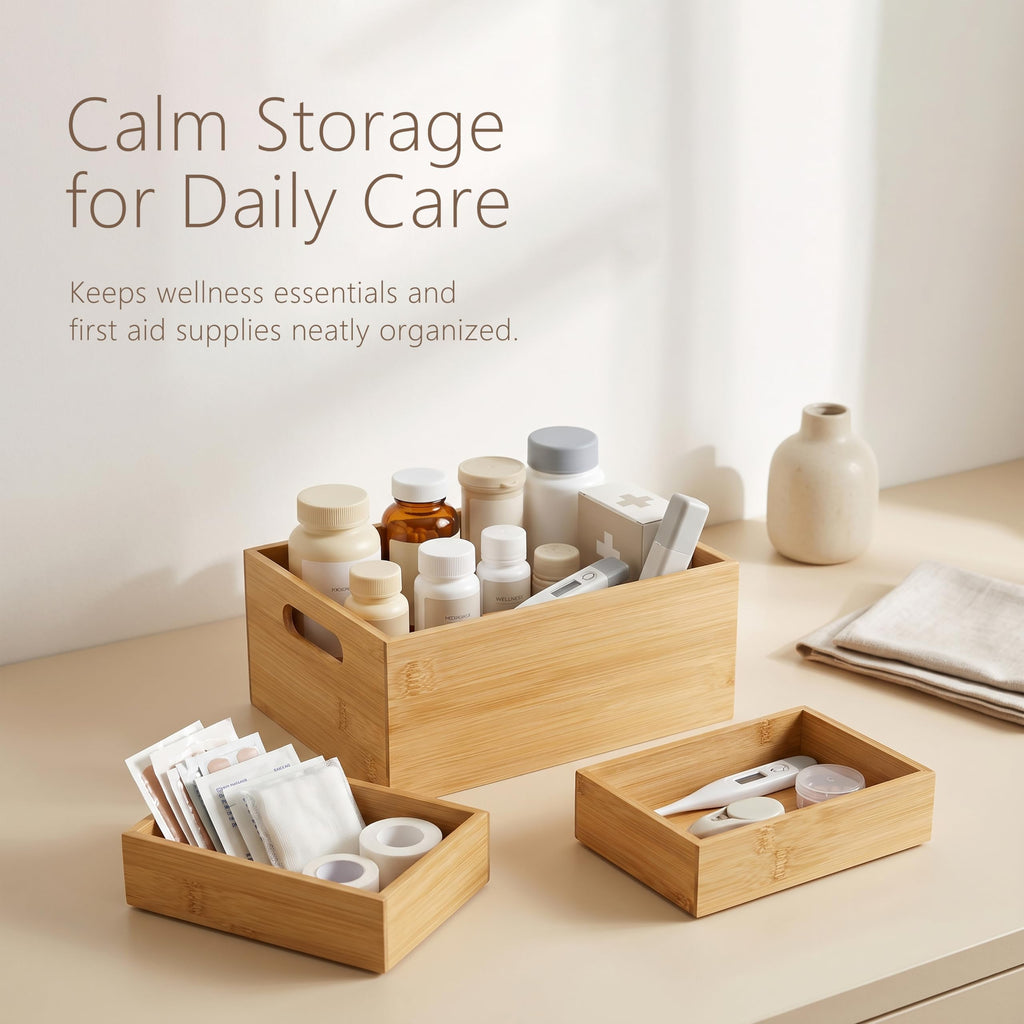 3 Pack Bamboo Storage Box with Handle C352398