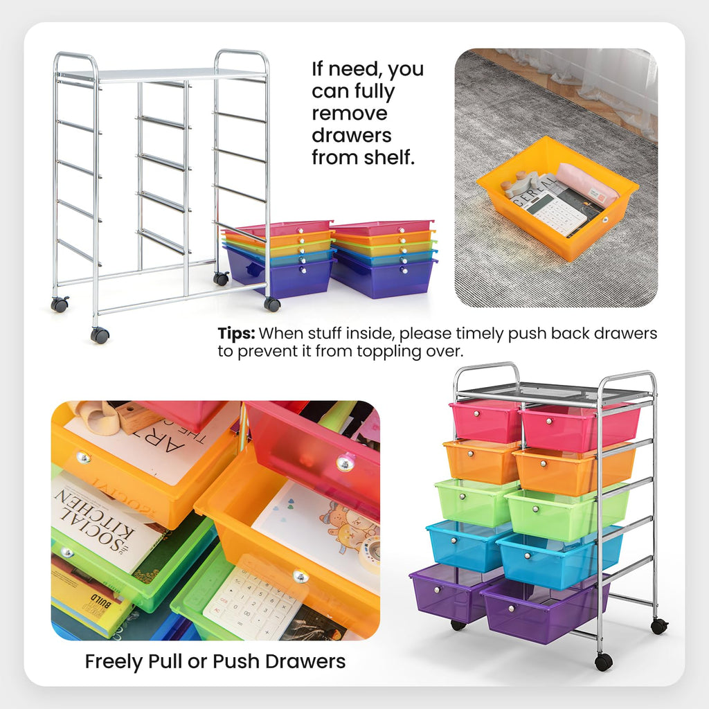10 Drawer Rolling Storage Cart with Metal Frame E175
