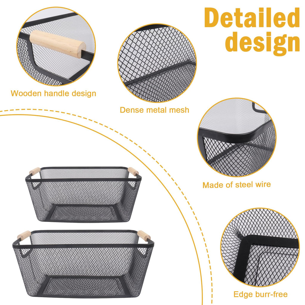 Potato and Onion Storage Bin, 2 Set Metal Mesh Baskets with Wooden Handle R4547