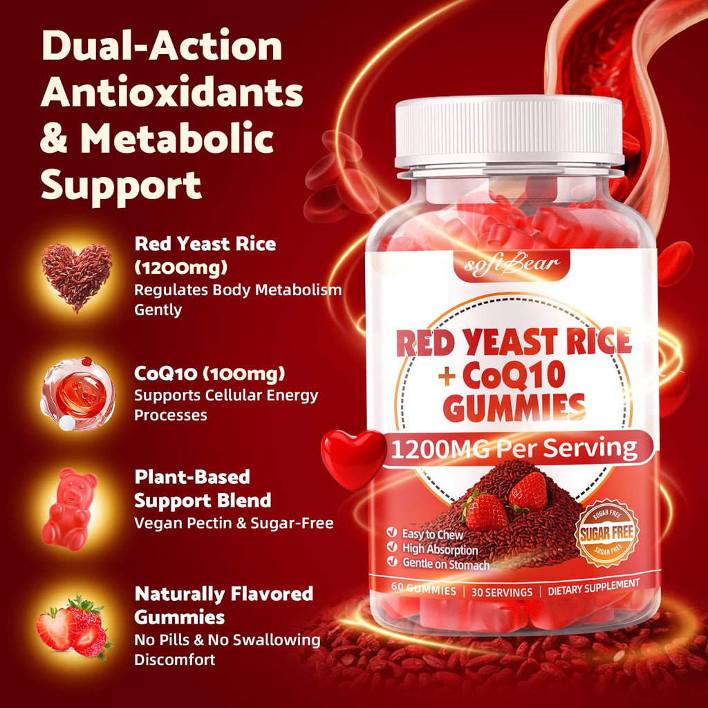 Sugar Free Red Yeast Rice with CoQ10 1200mg Strawberry Flavor 120 Count J12289